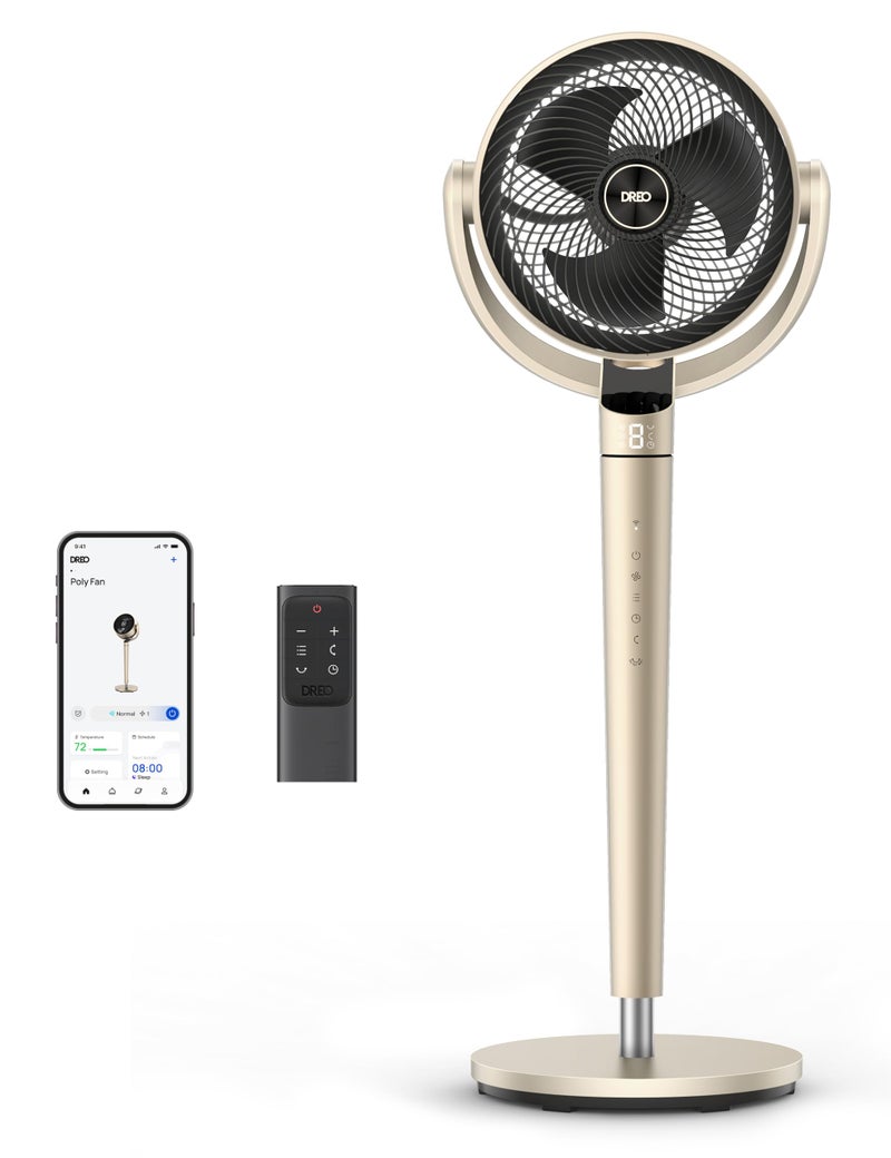 مروحة دريو القائم مع التحكم الذكي 43 بوصة 150120 مروحة دوارة هادئة متعددة الاتجاهات لغرفة النوم 110 قدم مروحة دوارة بمحرك DC 9 سرعات 6 أوضاع مؤقت 12 ساعة WiFiVoiceAlexa