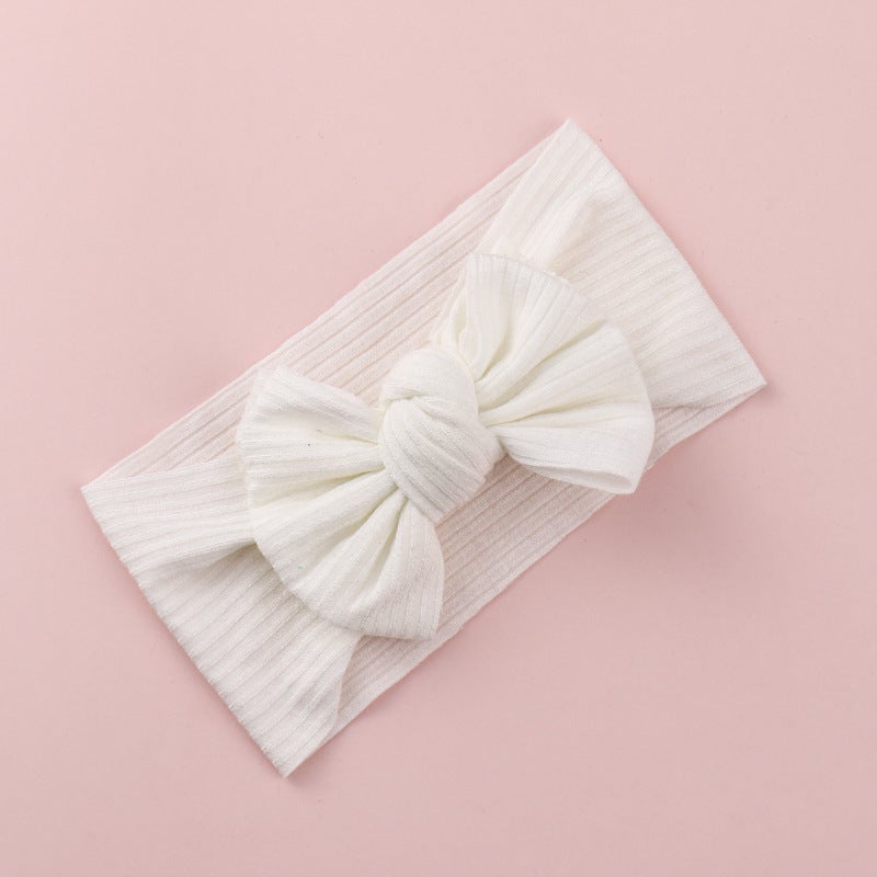 Generic Knitted Ribbed Baby Headband with Bow #7 White