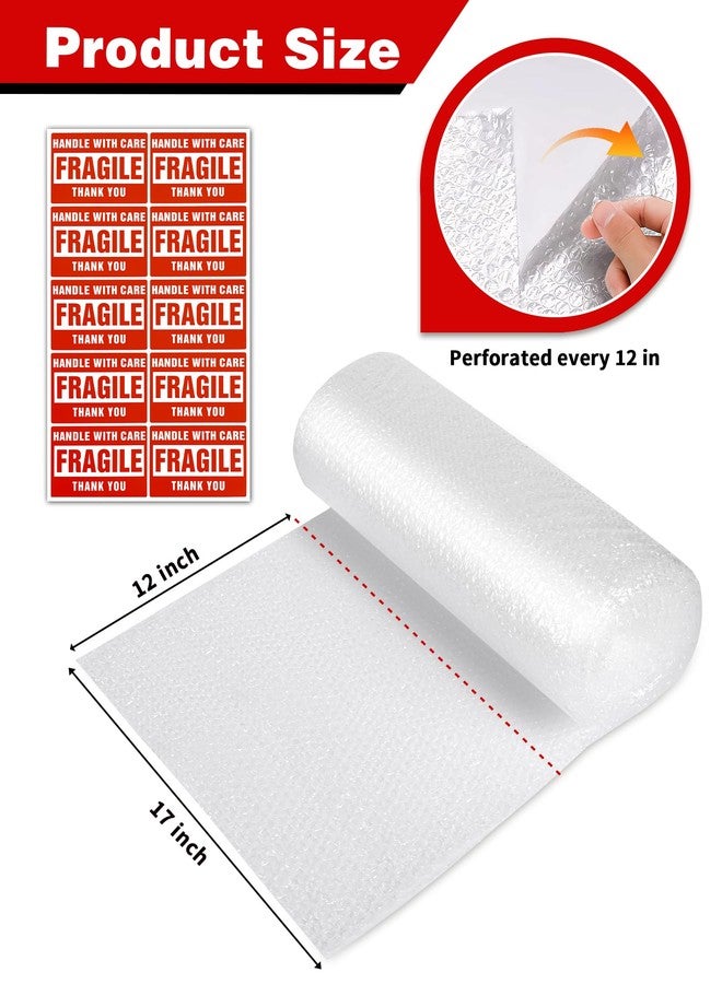 Pacific Mailer 2-Pack Bubble Cushioning Wrap Rolls, 3/16" x 17" x 72' ft Total, Perforated 12" 20 Fragile Stickers for Shipping, Packaging, Mailing - Image 3