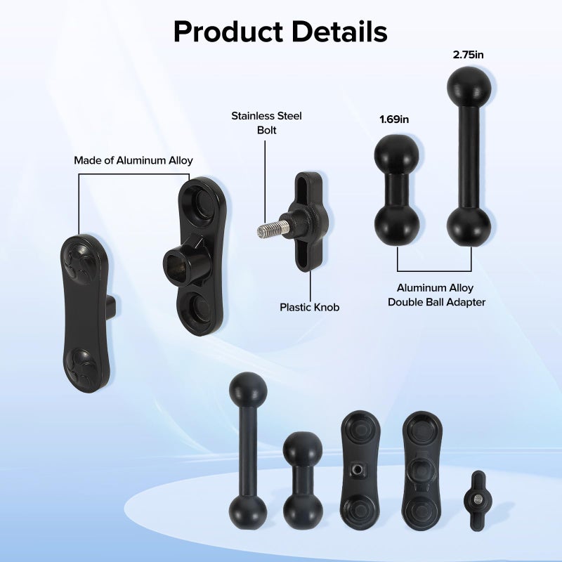 Cadbibe Aluminum 17mm/0.67" Ball Mount Extension Adapter, 360Â° Rotation Extension Rod for Car Phone Holder, Compatible with GPS Mount, 2.12 Inch Double Socket Arm with 2.75 Inch Ball Adapter, Black - Image 4