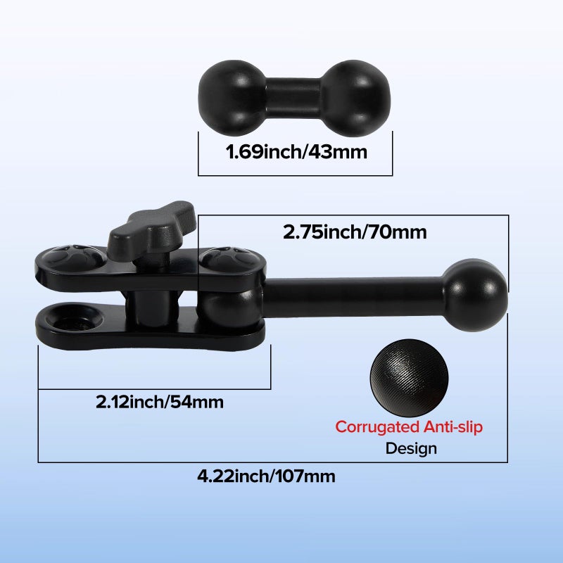 Cadbibe Aluminum 17mm/0.67" Ball Mount Extension Adapter, 360Â° Rotation Extension Rod for Car Phone Holder, Compatible with GPS Mount, 2.12 Inch Double Socket Arm with 2.75 Inch Ball Adapter, Black - Image 5