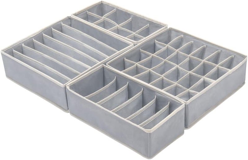 Felibeaco 4 عبوات من منظمات الأدراج القابلة للطي للملابس الداخلية وحمالات الصدر، منظمات ومقسمات أدراج الخزانة القماشية، صندوق تخزين الملابس للملابس الداخلية، السروال الداخلي، الجوارب، الملابس الداخلية القصيرة، ربطات العنق، رمادي - Image 2
