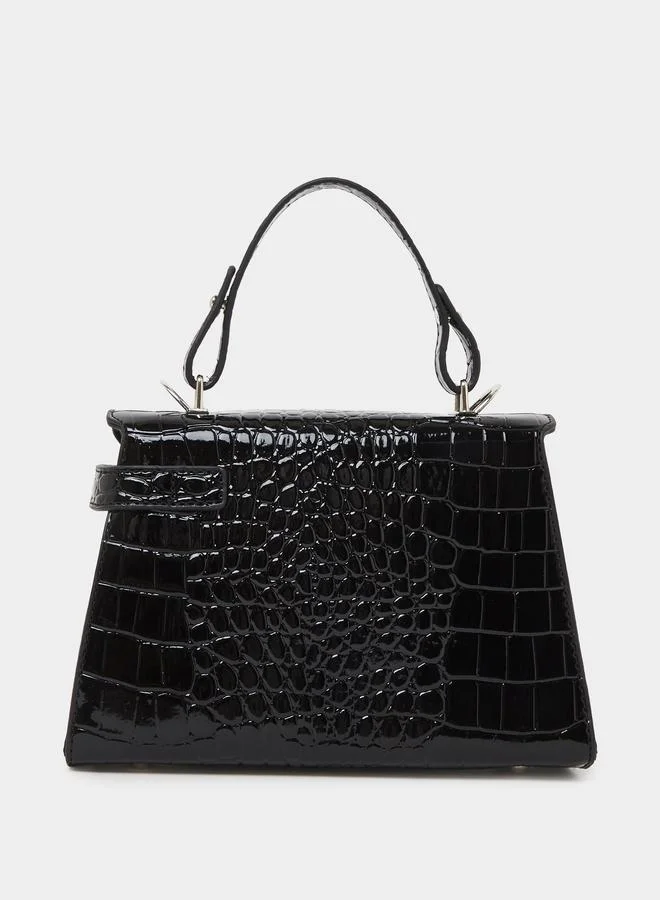 ستايلي Textured Flap Handbag with Turn-Lock