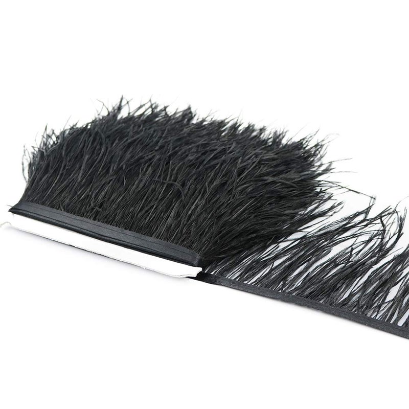 FEARAFTS 2 Yards Natural Fluffy Ostrich Feathers Trims Fringe Ribbon for Dress Sewing Crafts Wedding Decorations Black