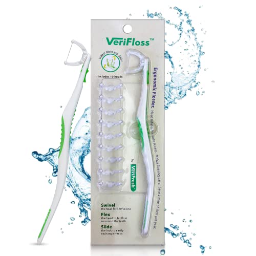 VeriFresh VeriFloss Dental Flosser with 10 Head Refill - Teeth Flossers for Adults & Kids, Flossing Tool - Ergonomic Design w/360° Swivel Head, Glide Lock - Reusable Floss Picks, Cleaning Kit - VeriFresh - Image 1