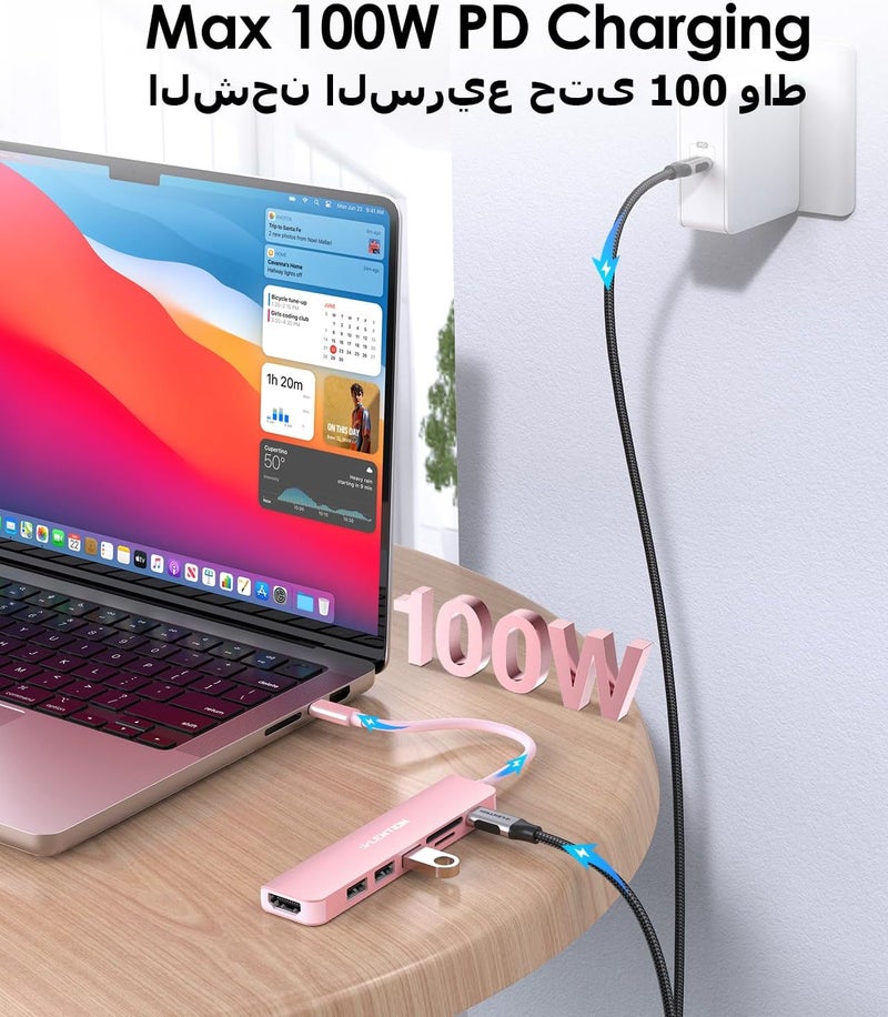 Lention USB C Hub with 100W Charging, 4K HDMI, Dual Card Reader, USB 3.0 & 2.0 Compatible 2025-2016 MacBook Pro, New Mac Air/Surface, Chromebook, More, Stable Driver Adapter (CB-CE18, Rose Gold) - Image 5