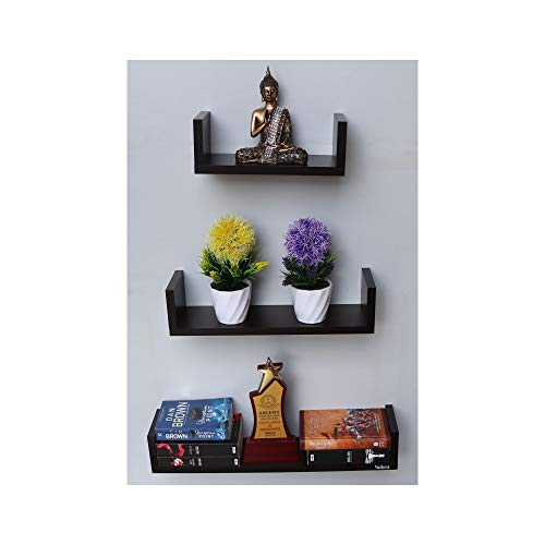 Madhuran Wooden Wall Mounted U Shape Books Shelf Unit (Tier 3, Wenge) II for Home Library Living Room Bathroom Bedroom Kitchen Storage Tv Furniture - Image 2