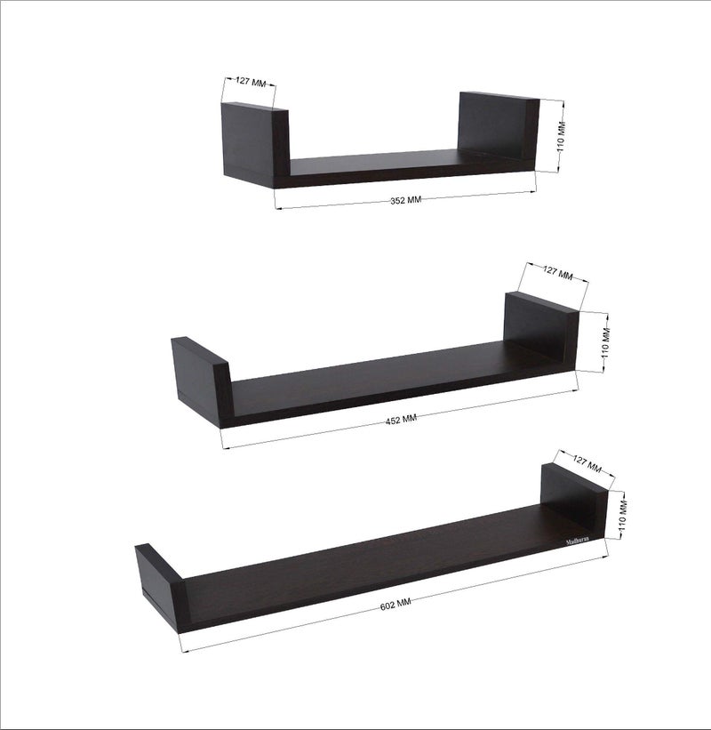 Madhuran Wooden Wall Mounted U Shape Books Shelf Unit (Tier 3, Wenge) II for Home Library Living Room Bathroom Bedroom Kitchen Storage Tv Furniture - Image 5