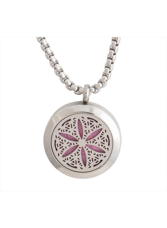 mEssentials Wild Essentials Flower of Life Essential Oil Diffuser Necklace, Stainless Steel Locket Pendant with 24 inch Chain, 12 Color Refill Pads, Customizable Color Changing Perfume Jewelry for Aromatherapy - Image 1