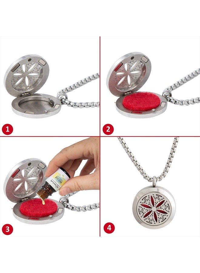 mEssentials Wild Essentials Flower of Life Essential Oil Diffuser Necklace, Stainless Steel Locket Pendant with 24 inch Chain, 12 Color Refill Pads, Customizable Color Changing Perfume Jewelry for Aromatherapy - Image 4