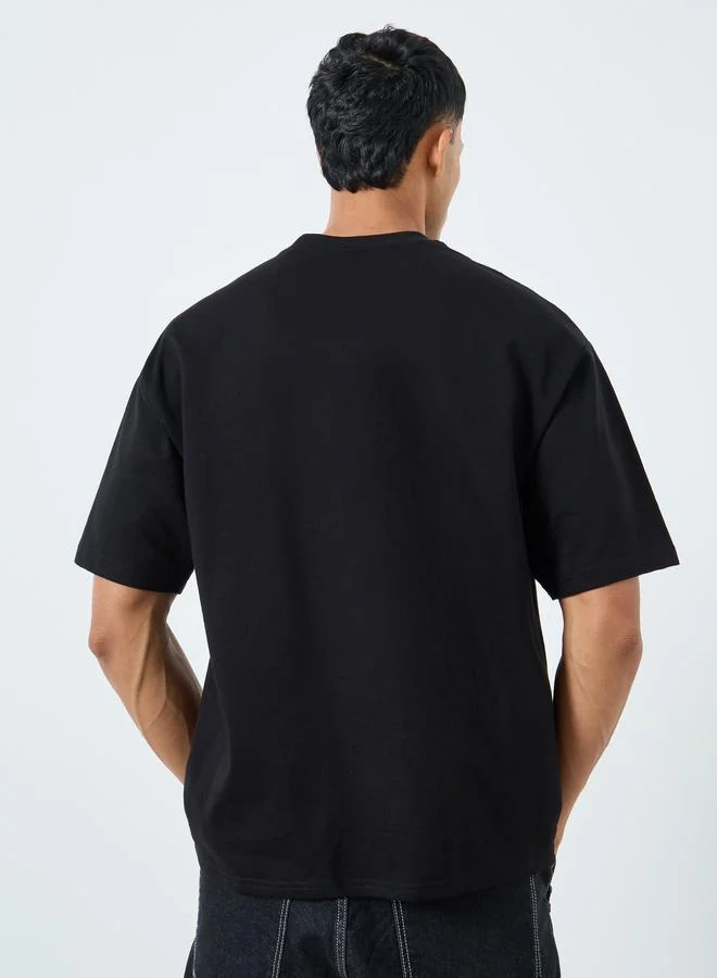 Styli Styli Men Black Cotton Crew Neck T-Shirt