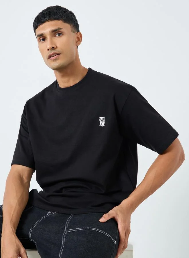Styli Styli Men Black Cotton Crew Neck T-Shirt