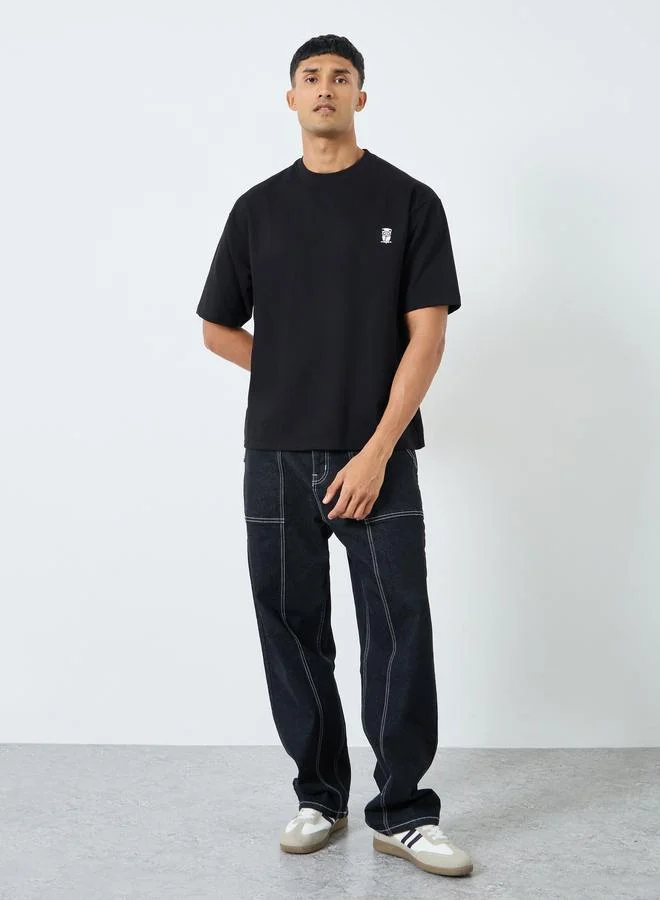 Styli Styli Men Black Cotton Crew Neck T-Shirt
