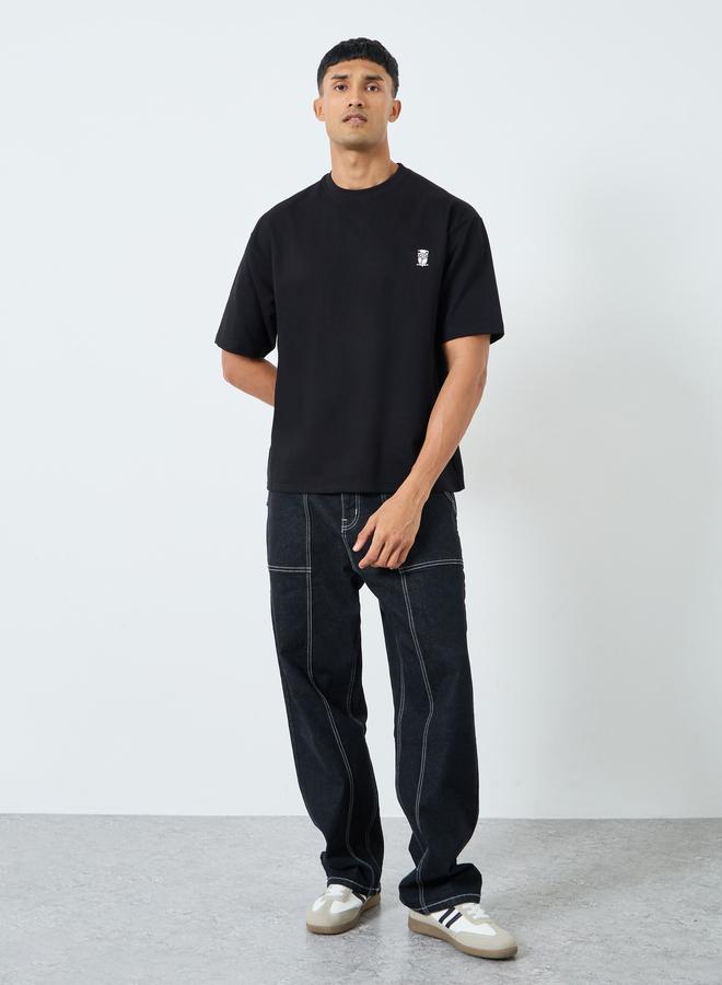 Styli Men Black Cotton Crew Neck T-Shirt - Image 2