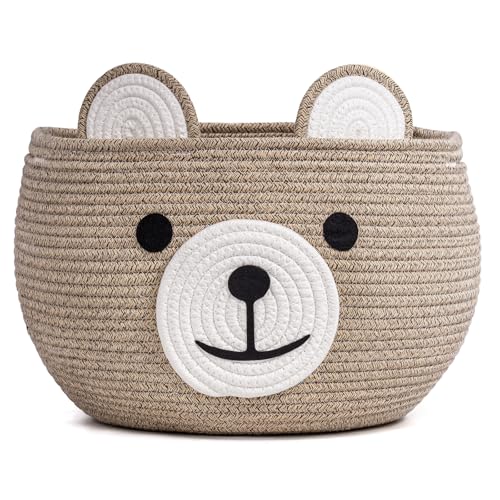 CherryNow Baby Basket for Nursery Bear Gift Baskets for Kids Baby Shower Basket with Handles Small Cute Animal Baskets Light Brown 157 D x 105 H - Image 1