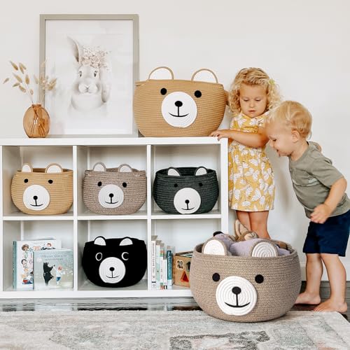 CherryNow Baby Basket for Nursery Bear Gift Baskets for Kids Baby Shower Basket with Handles Small Cute Animal Baskets Light Brown 157 D x 105 H - Image 3