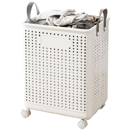 WESAPPINC Collapsible Large Laundry Hamper, Plastic Laundry Basket with Wheels,Suitable for Bathroom, Bedroom, Dorm Room & Laundry Room,Basket with Handle (White) - Image 1