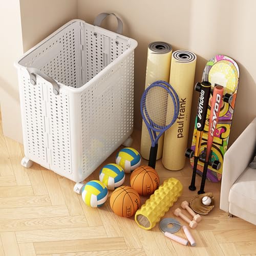 WESAPPINC Collapsible Large Laundry Hamper, Plastic Laundry Basket with Wheels,Suitable for Bathroom, Bedroom, Dorm Room & Laundry Room,Basket with Handle (White) - Image 2