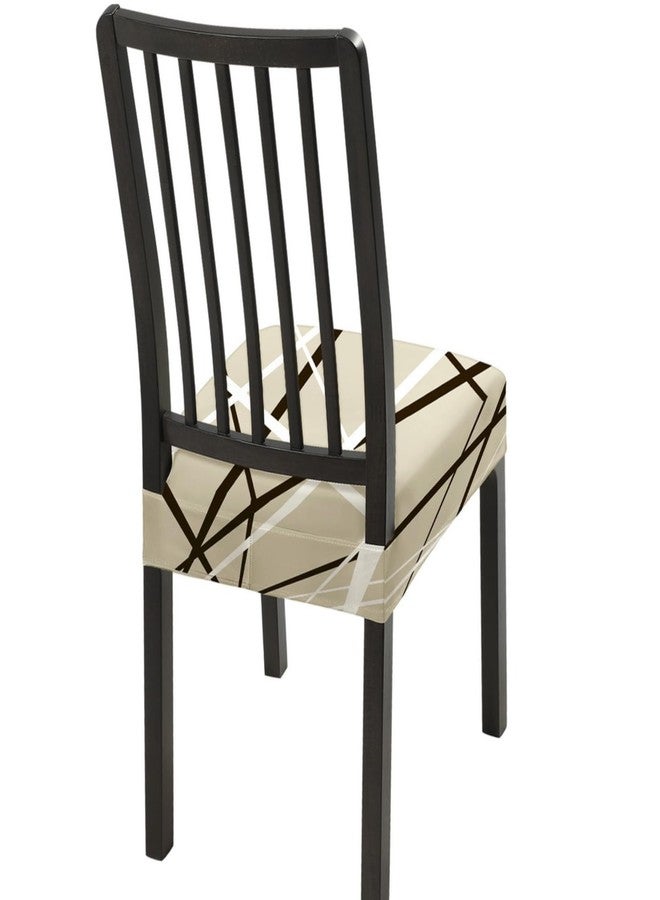SearchI Stretch Dining Chair Seat Covers Set of 6, Soft Removable Washable Seat Covers for Dining Chairs, Dining Room Seat Cover Slipcover Protector (Rear-Covered, Beige Stripe) - Image 1