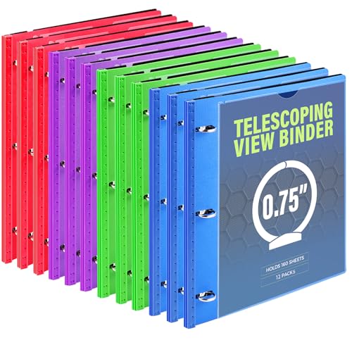 WOT I 12Pack Telescoping 3 Ring Binder075 Expandable Flexible Binder Patented Design for Easy Portability Holds 160 Sheets 4 Vibrant Colors Perfect for School OfficeHome Organization - Image 1