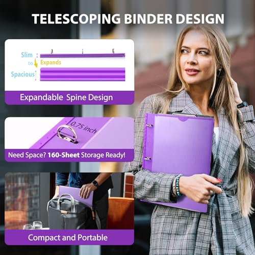 WOT I 12Pack Telescoping 3 Ring Binder075 Expandable Flexible Binder Patented Design for Easy Portability Holds 160 Sheets 4 Vibrant Colors Perfect for School OfficeHome Organization - Image 3