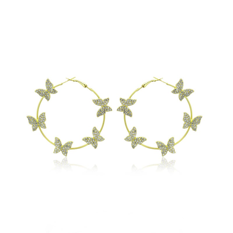 HTH Butterfly Hoop Earrings for Women Big Hoop Cubic Zirconia Butterfly Earrings Spring Summer Jewelry(Gold) - Image 1