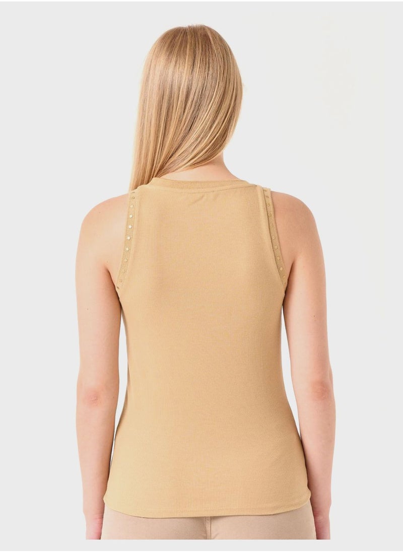Jimmy Key - Round Neck Embroidered Tank Top - Image 1