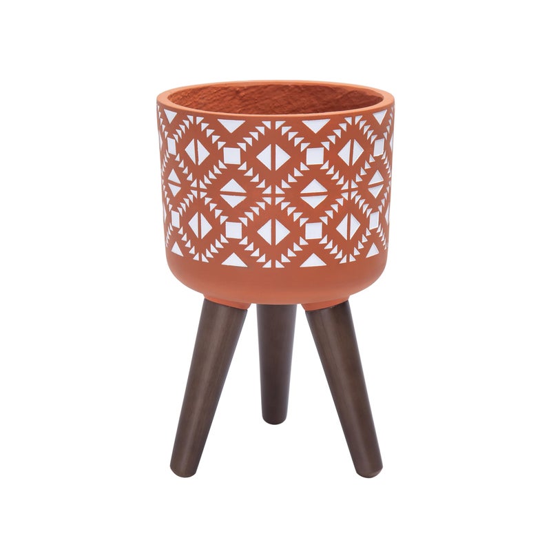 Dvine Dev 8 Inch Planter Pot with Stand MidCentury Tall Plant Pot with Legs for Indoor Plants Pottery Red TerracottaWhite 88GA5