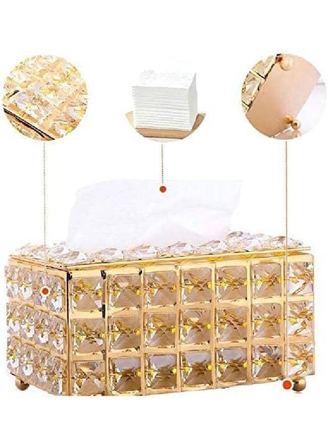 Tissue Case, Storage Box Shinning Gold Crystal Paper Container - Image 3