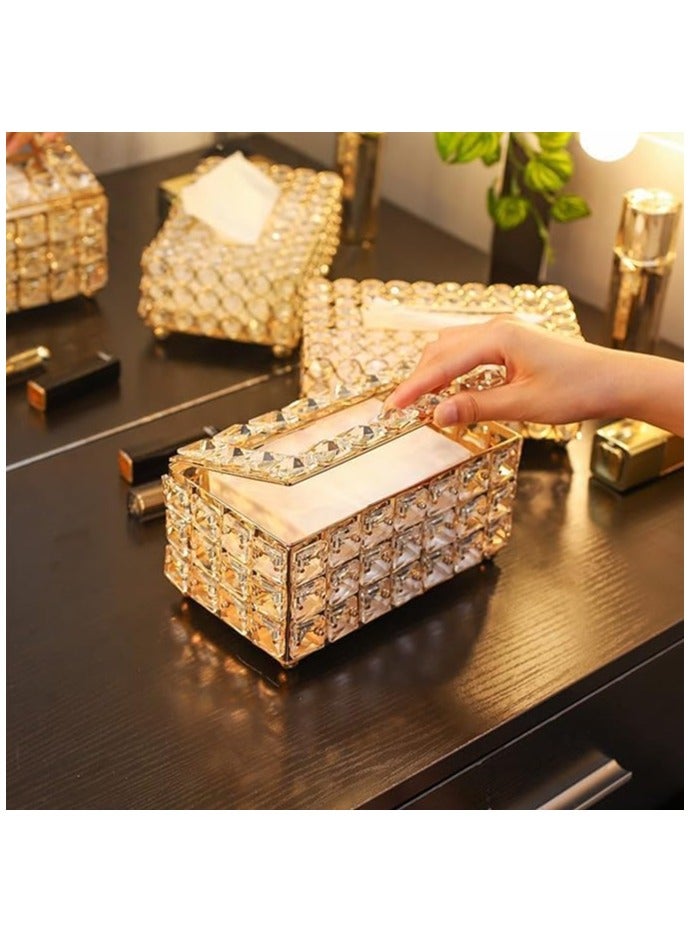 Tissue Case, Storage Box Shinning Gold Crystal Paper Container - Image 5