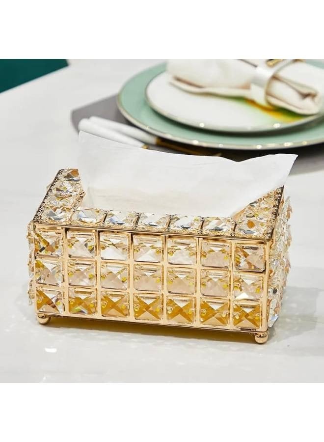 Tissue Case, Storage Box Shinning Gold Crystal Paper Container - Image 1
