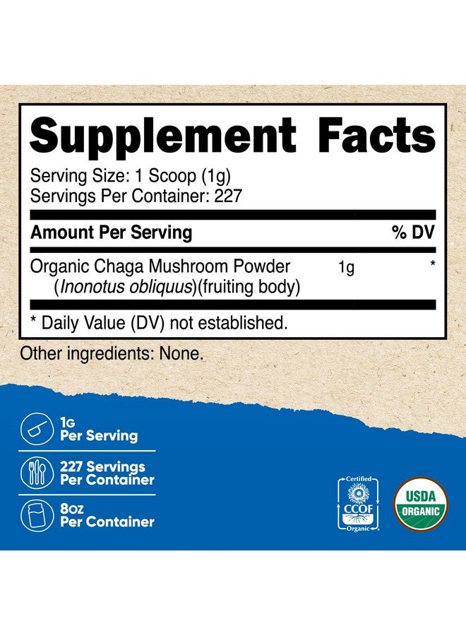 Nutricost 100% Organic Chaga Mushroom Powder 8oz (227 Servings) - Certified USDA Organic, Gluten Free & Non-GMO - Image 2
