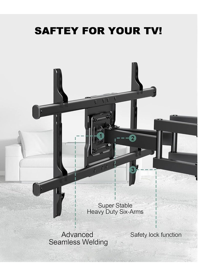 JAJEEK Full Motion Wall Mount TV Bracket – Articulating Swivel Extension Arm, Fits 37-75 Inch TVs Up to 132lbs, Max VESA 600 x 400mm, Heavy Duty TV Mount for Home and Office (EBLF7) – Tilt, Swivel, Extend  - Image 3