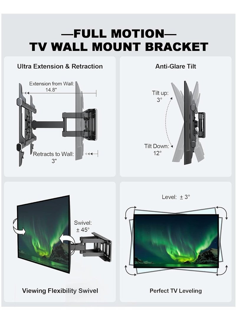 JAJEEK Full Motion Wall Mount TV Bracket – Articulating Swivel Extension Arm, Fits 37-75 Inch TVs Up to 132lbs, Max VESA 600 x 400mm, Heavy Duty TV Mount for Home and Office (EBLF7) – Tilt, Swivel, Extend  - Image 2