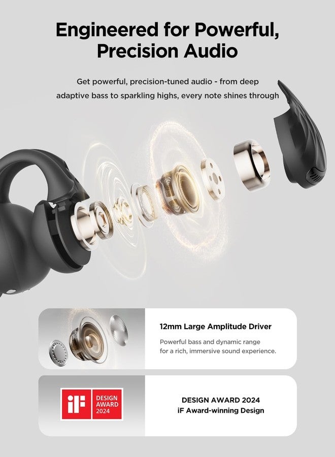 HAKII Open Ear Wireless Earbuds, Bluetooth 5.4 Ergonomic Clip on Bluetooth Earbuds with Stereo Sound/ENC, Touch Control Open Ear Headphones, IPX5 Waterproof Running Headphones for Sports, Fitness - Image 2