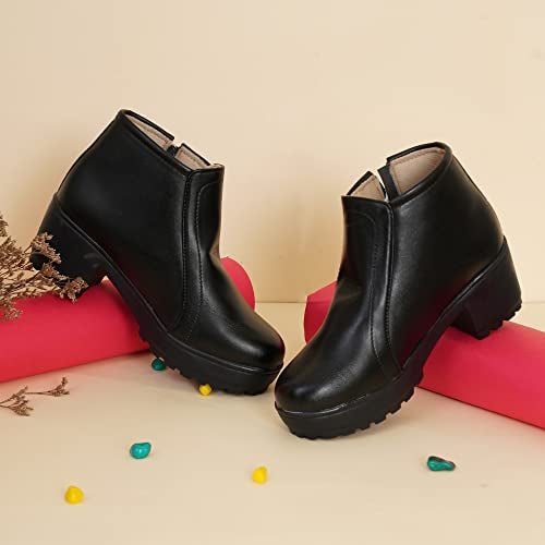 XE Looks 100% Vegan Leather Women's Black Ankle Boots | Zipper Closure with Block Heel | Comfortable & Durable Faux Leather Boots For Girls & Women - Image 2