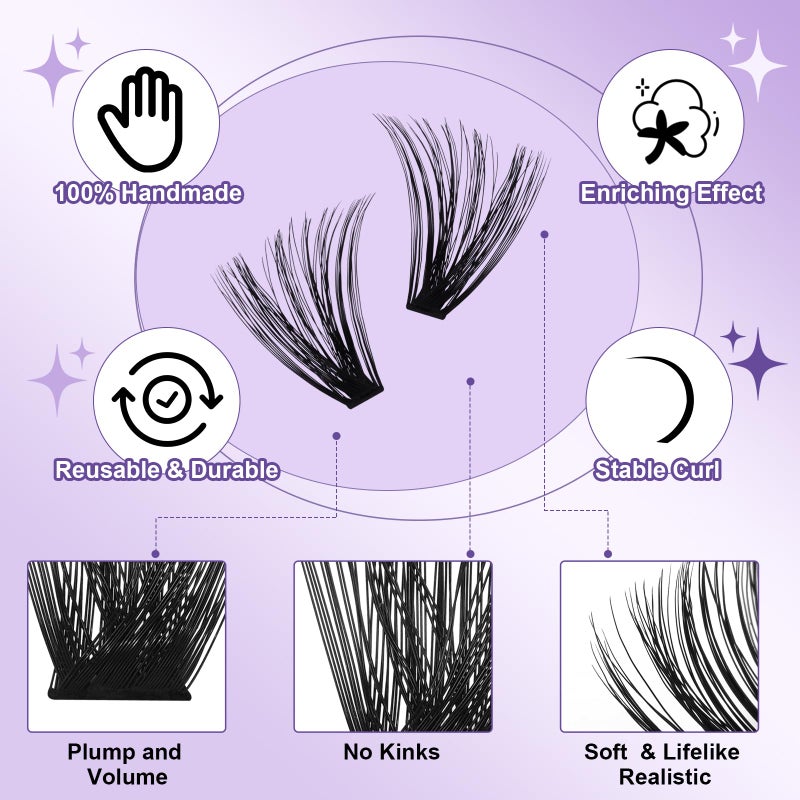 B&qaugen Lash Clusters 70D Individual Lashes 280PCS Eyelash Clusters Supersoft D Curl Cluster Eyelash Extensions 10-18 Mixed Eyelash Extension Wispy Volume Cluster Lashes DIY at Home (70D-D-10-18MIX) - Image 3