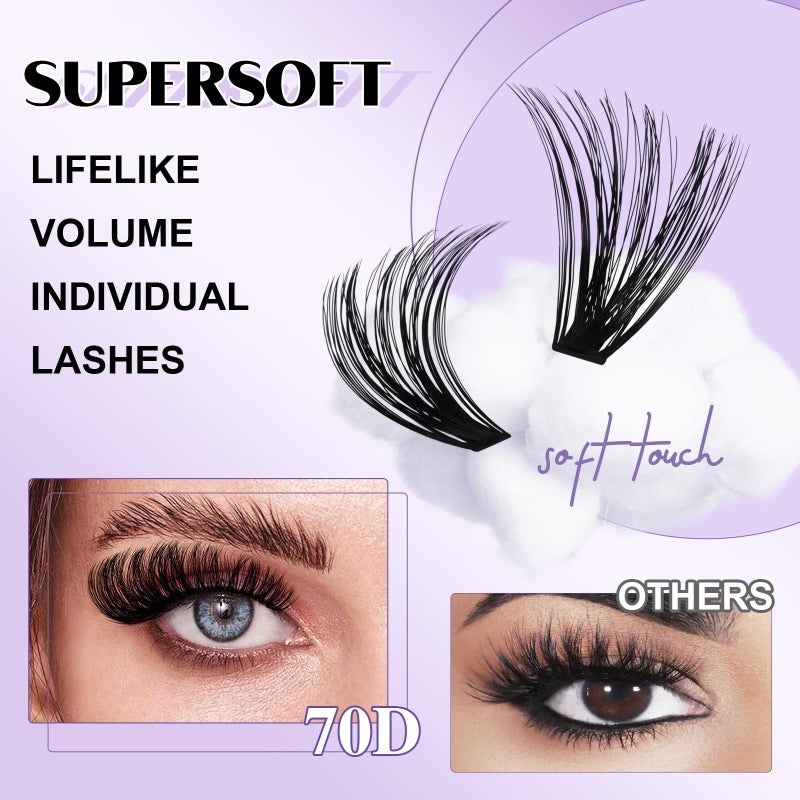 B&qaugen Lash Clusters 70D Individual Lashes 280PCS Eyelash Clusters Supersoft D Curl Cluster Eyelash Extensions 10-18 Mixed Eyelash Extension Wispy Volume Cluster Lashes DIY at Home (70D-D-10-18MIX) - Image 2