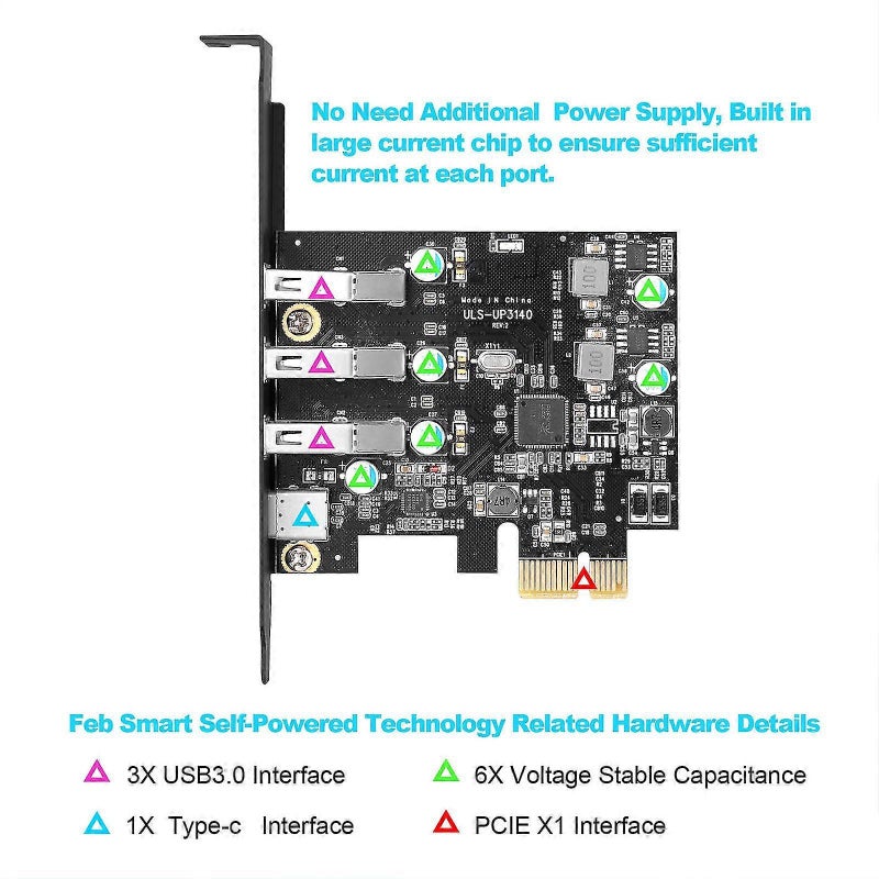 Desktop PC PCIE to USB 3.0x3 + Type-c 1 port expansion card - Image 4