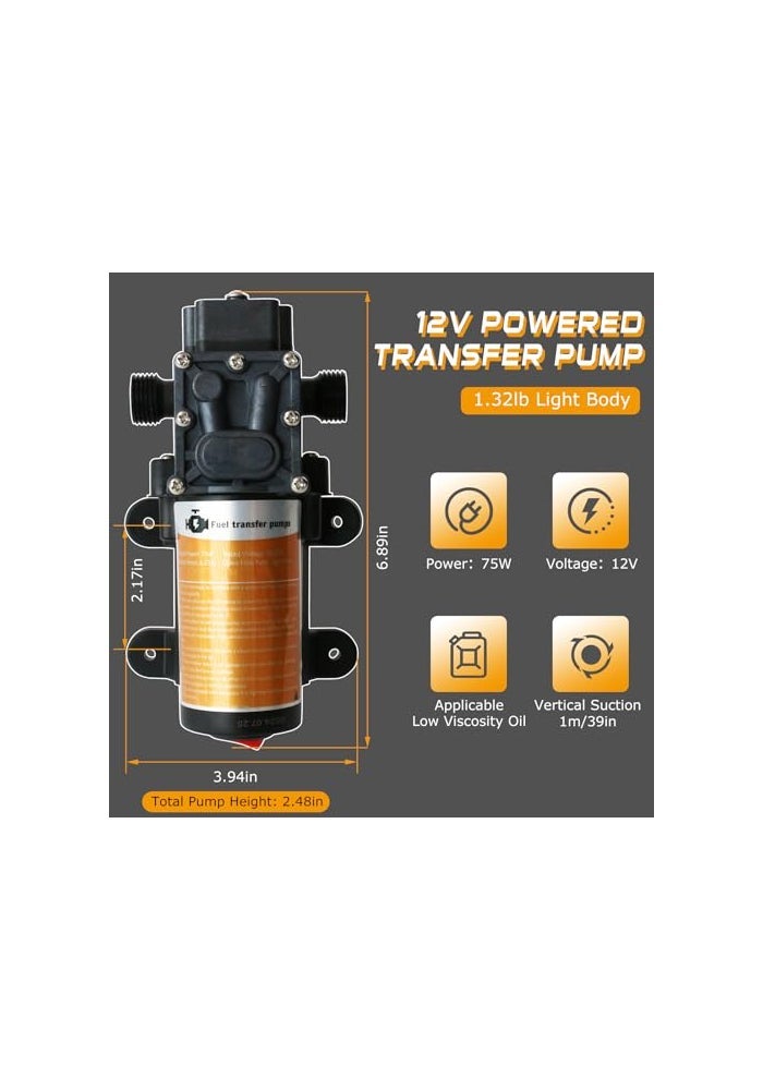 Steauty Portable DC 12V Electric Gasoline Transfer Pump with 75W DC Motor Moves Up to 110 Gallons of Gas or Diesel Per Hour Suitable for Vehicles Boats Motorbike Equipment Gasoline Diesel - Image 3