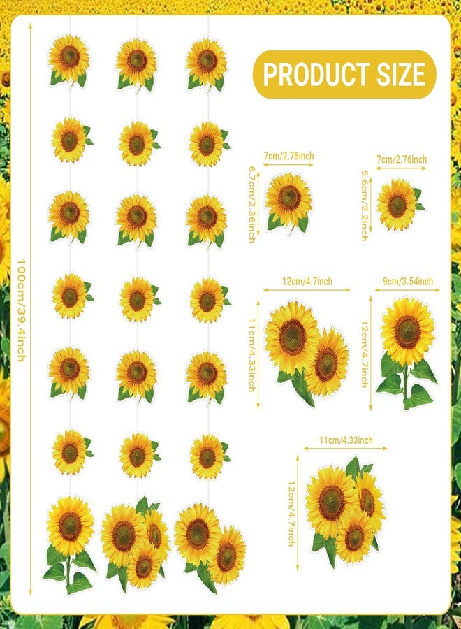 Herdear 9 Pcs Sunflower Garlands Decorations Summer Sunflower Paper Banners Yellow Flower Hanging Cutouts Streamers for Baby Shower Birthday Wedding Holiday Bee Themed Party Decor - Image 2