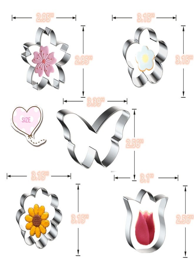 Q-BAKER Spring Summer Flowers Cookie Cutters - Rose, Sunflower, Tulip, Daisy Flower, Butterfly, Stainless Steel Holiday Cookie Cutter Shapes for Baking Gift - Image 4