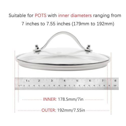 Pastlla 7 Inch Universal Tempered Glass Pot Lid Glass Covers with Stainless Steel Handle for Frying Pan Wok Pot Skillet - Image 2