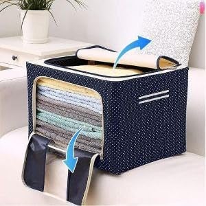 RIVUGJA RIVUGJA Fabric Clothes Storage Box for Wardrobe Cloth Saree Towel Blanket Foldable Organizer Bag with Steel Frame Top and Front Zipper Open Bags 2 PCS 66L - Image 5