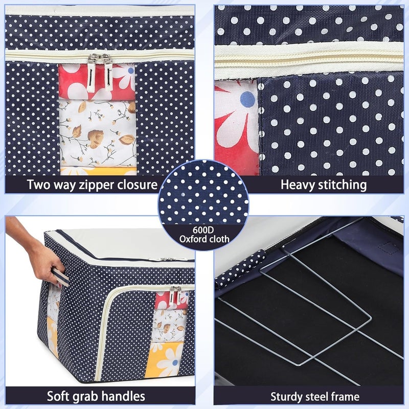 RIVUGJA RIVUGJA Fabric Clothes Storage Box for Wardrobe Cloth Saree Towel Blanket Foldable Organizer Bag with Steel Frame Top and Front Zipper Open Bags 2 PCS 66L - Image 4