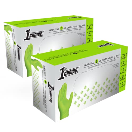 1st Choice 6 mil Green Gloves Disposable Latex Free Raised Diamond Grip Mechanic Glove for Men XLarge 2 Boxes of 100 - Image 2