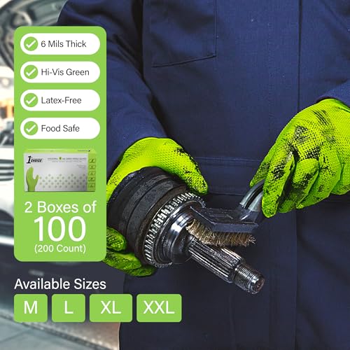 1st Choice 6 mil Green Gloves Disposable Latex Free Raised Diamond Grip Mechanic Glove for Men XLarge 2 Boxes of 100 - Image 5