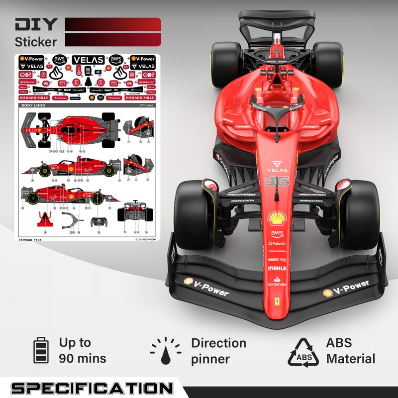 Voltz Toys سيارة التحكم عن بعد فيراري F1 75 مرخصة من فولتز تويز 1:18 - مجموعة سيارات F1 للأطفال والبالغين - سيارة RC بتردد 2.4GHz كهدية (1:18 فيراري F1 75) - Image 5