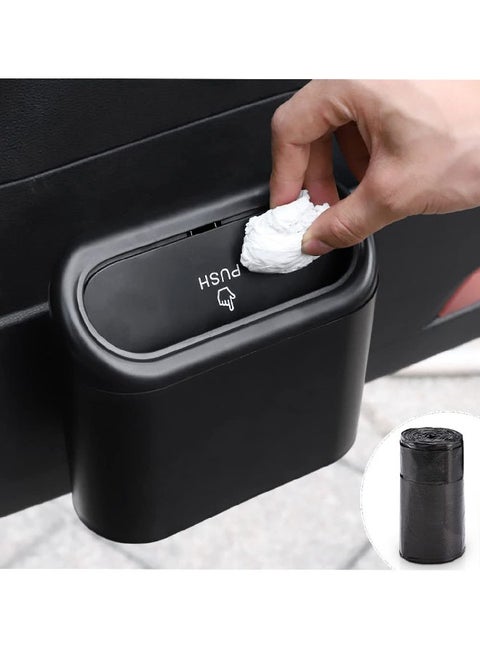 Car Trash Can Container with Bin Leak Proof Dustbin,One Roll Plastic Trash Bag 20 Pieces ,Automotive Garbage Container Bin for Vehicle, Home, Office (Black)
