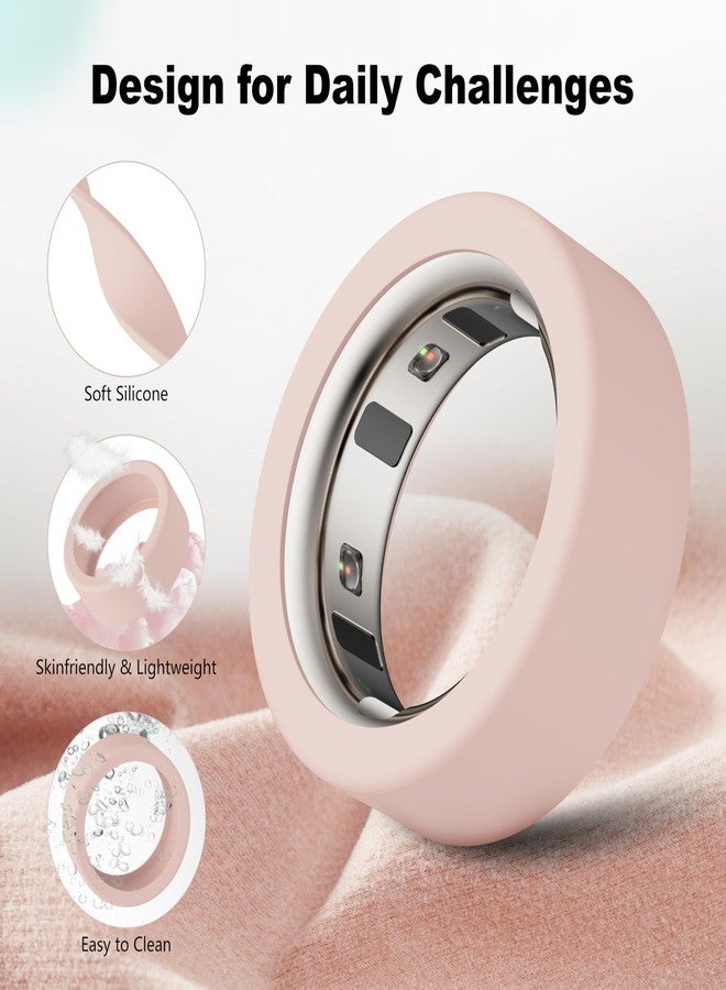Snyeest Protector Compatible for Oura Ring 4/Gen 4 Ceramic/Gen 3 Cover,Silicone Anti-Scratch Elastic Ring Finger Case Woking Out Gym for Women Men-Sandpink+SmokeViolet-M for 8/9/10/11 - Image 4